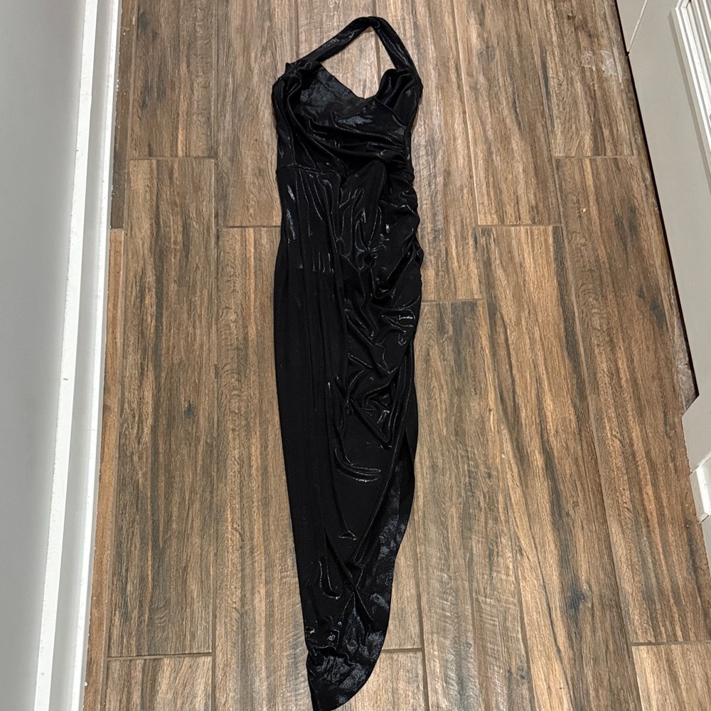 Norma Kamali Shimmering Black One Shoulder Dress